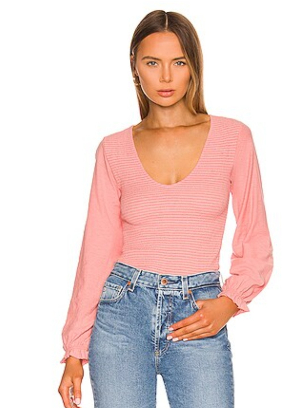 Bunny Smocked Long-sleeve Top In Geranium By Nation Los Angeles